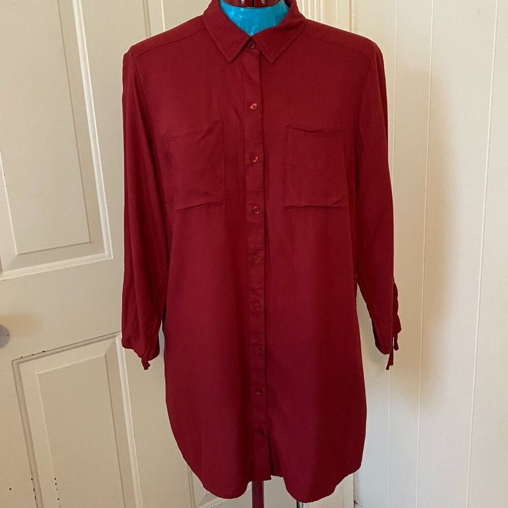 New Directions Long Sleeve Button Down High Low Womens Tunic Size M